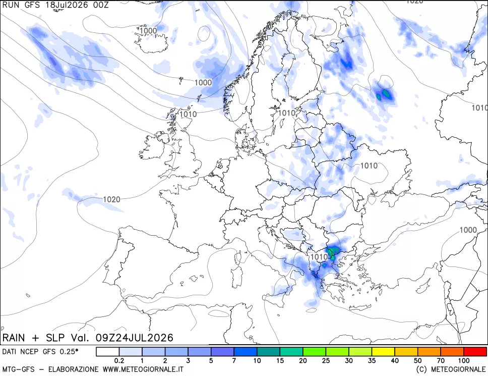 mappa Precipitazioni e pressione SLM