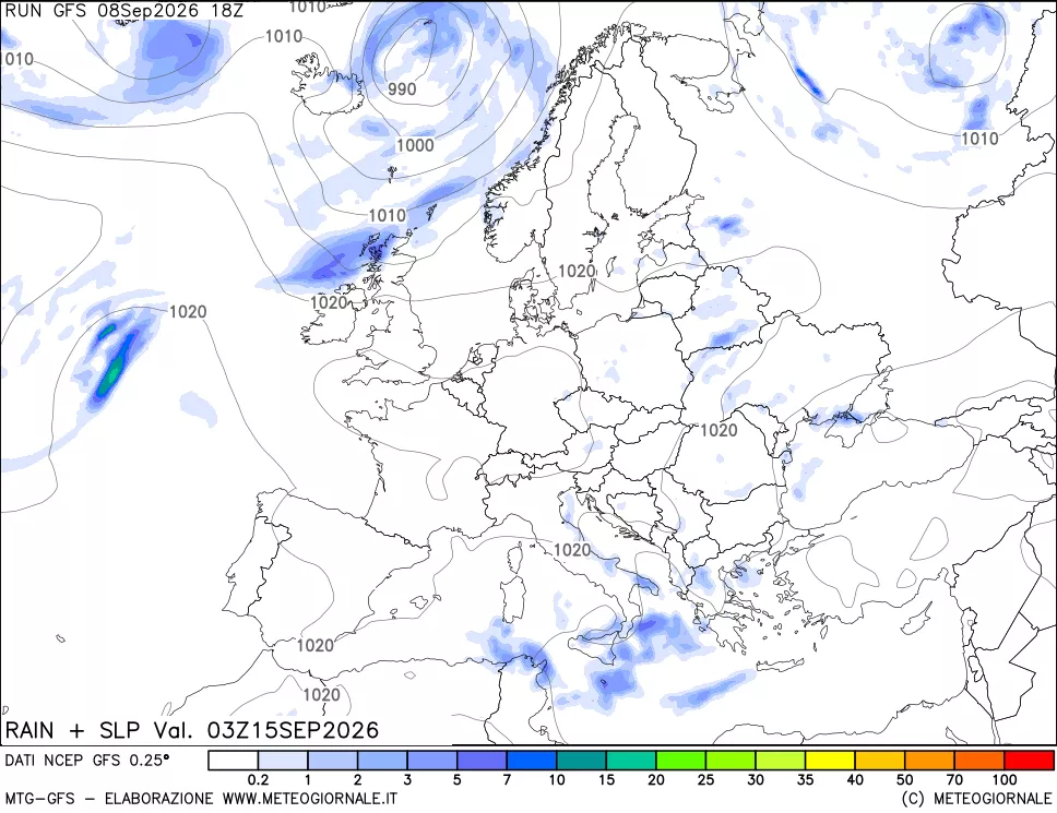 mappa Precipitazioni e pressione SLM