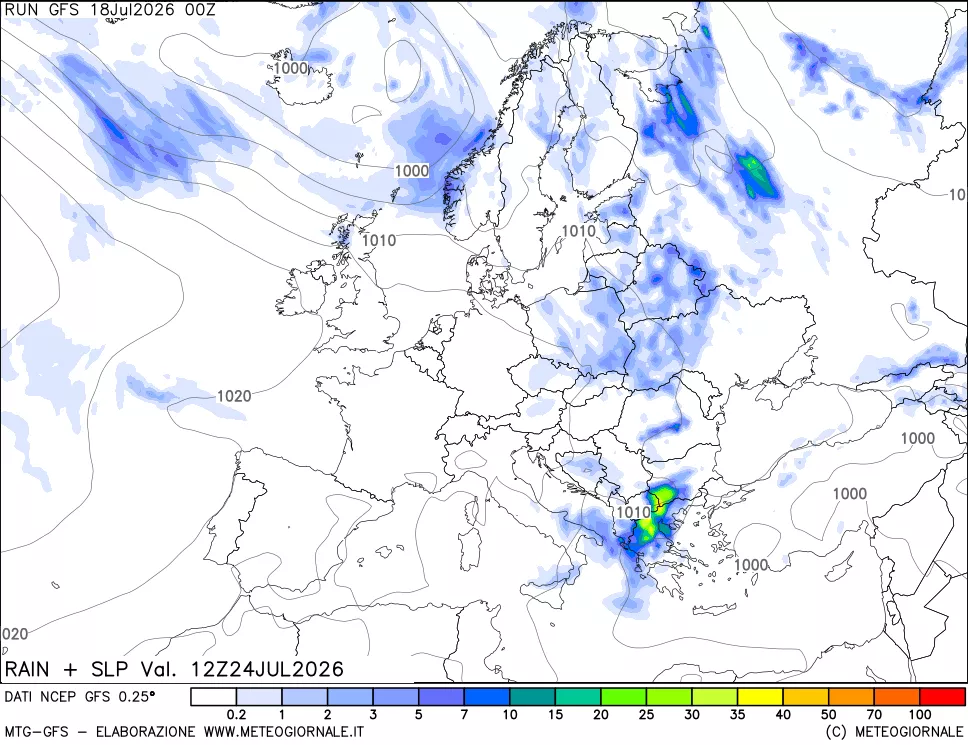 mappa Precipitazioni e pressione SLM