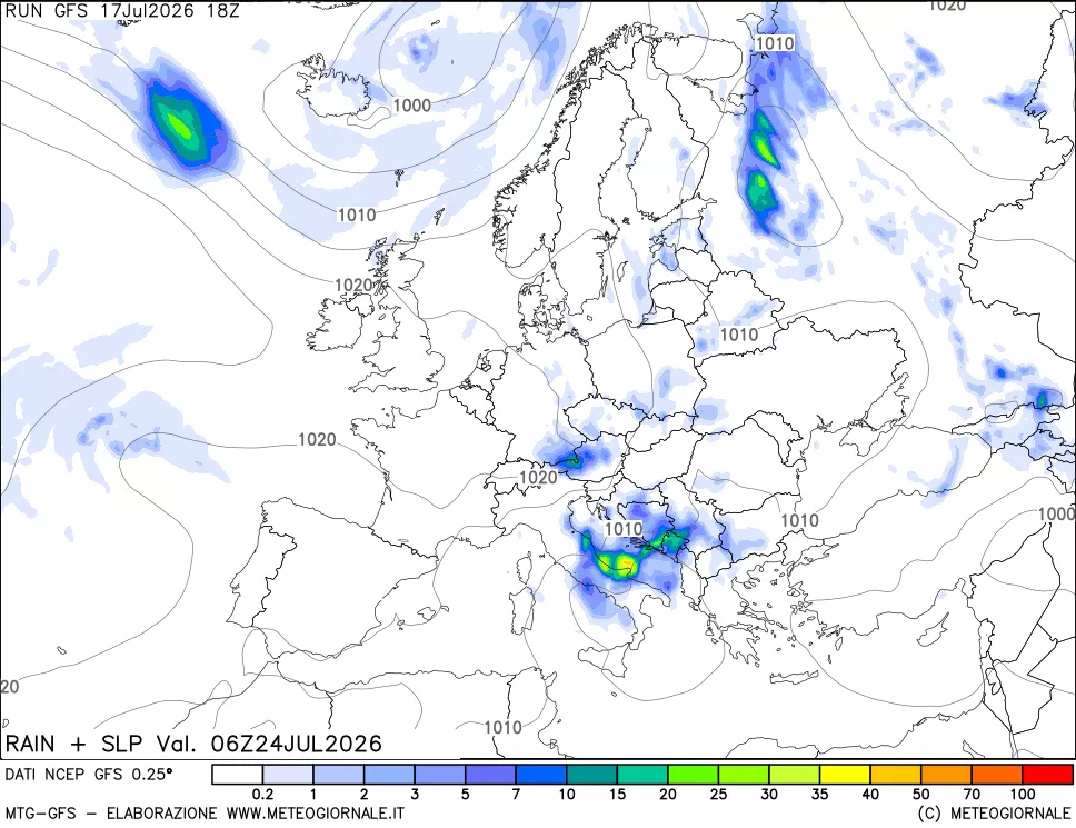 mappa Precipitazioni e pressione SLM