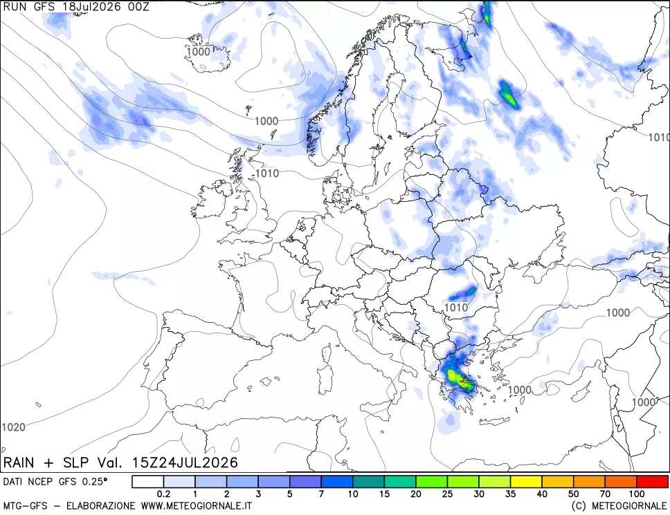 mappa Precipitazioni e pressione SLM