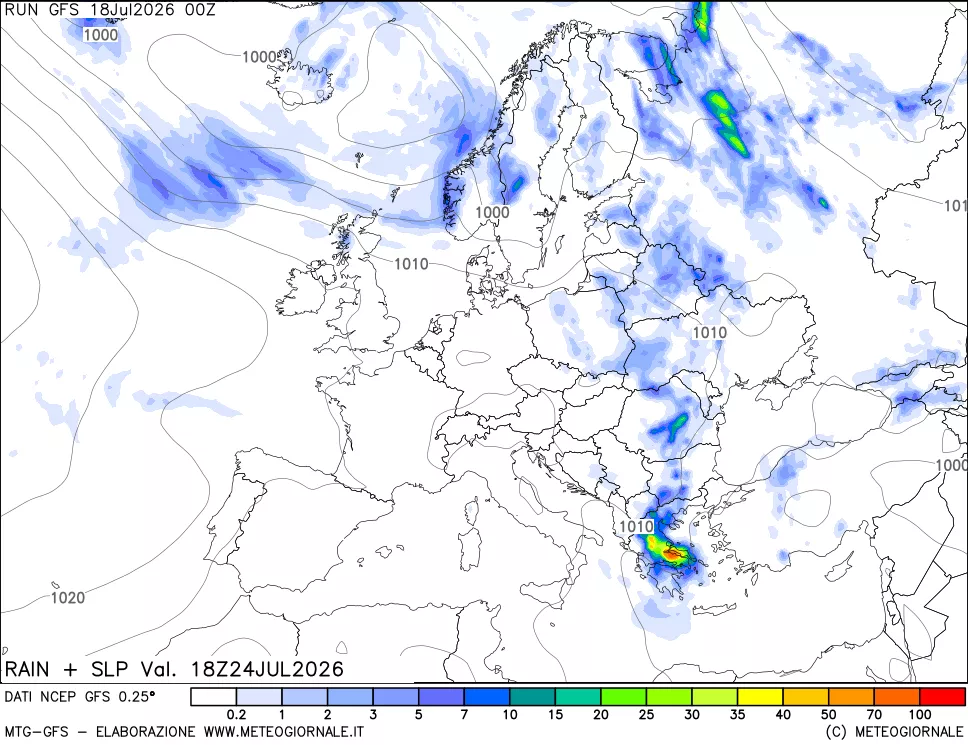mappa Precipitazioni e pressione SLM