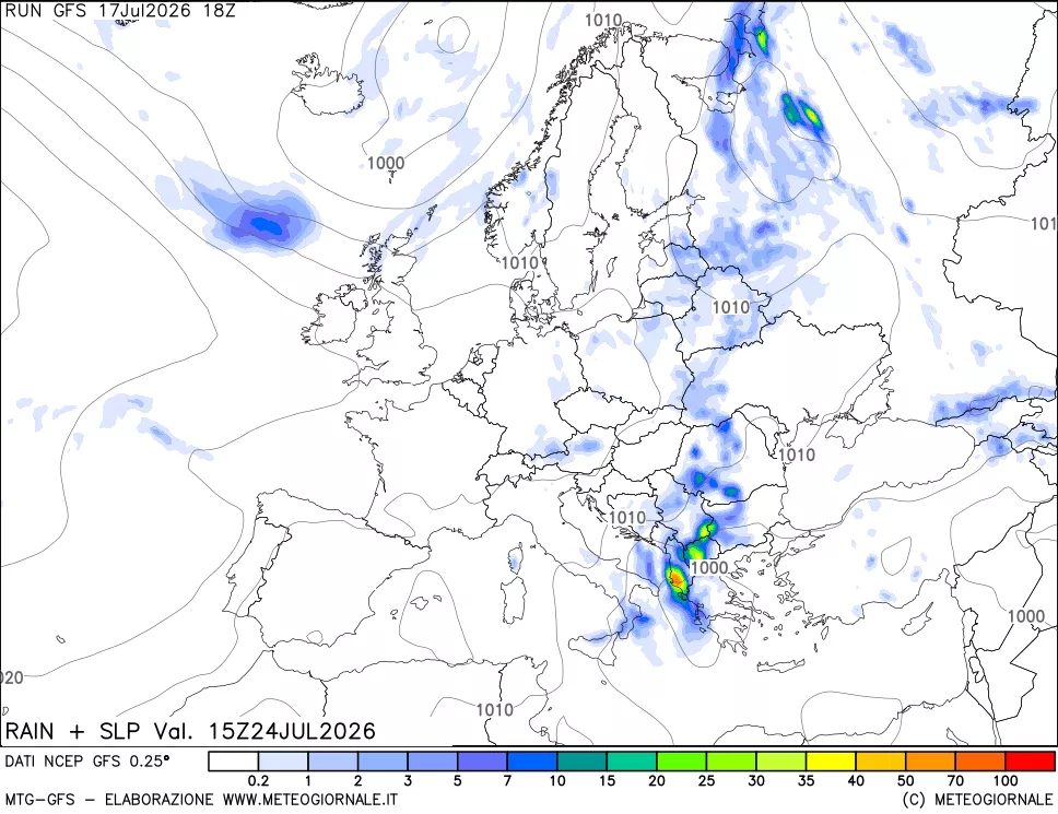 mappa Precipitazioni e pressione SLM