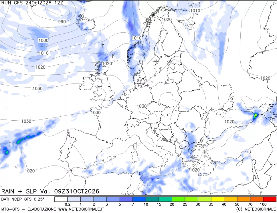 mappa Precipitazioni e pressione SLM