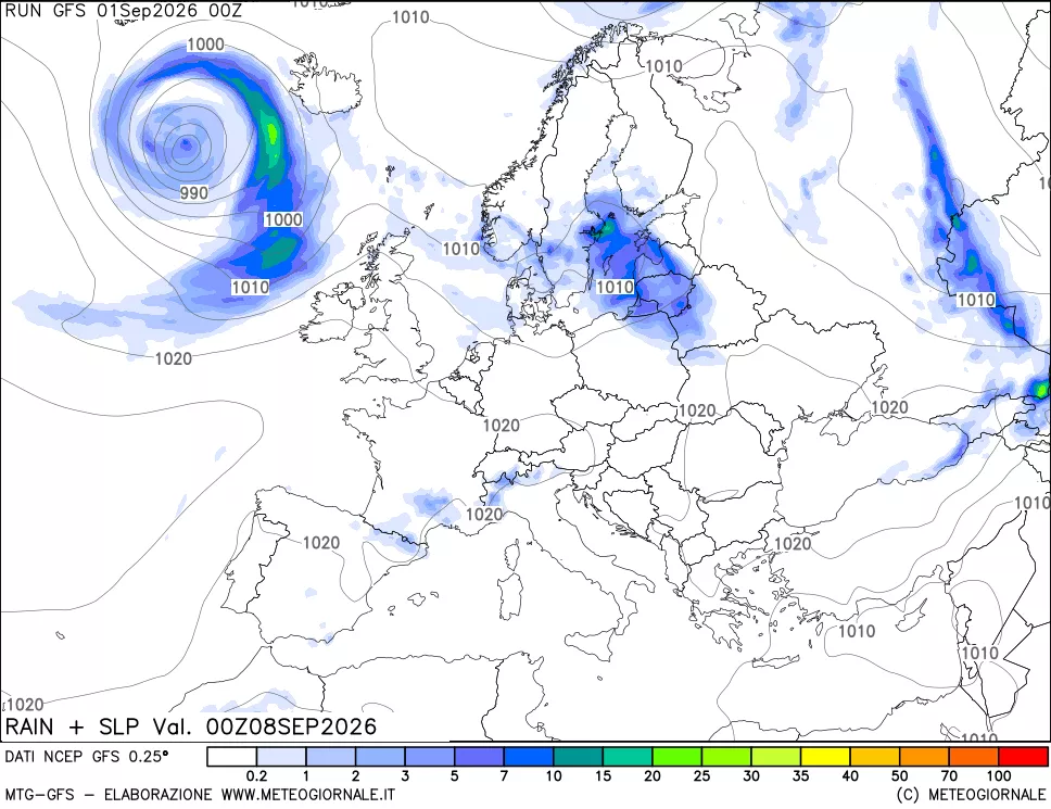 mappa Precipitazioni e pressione SLM