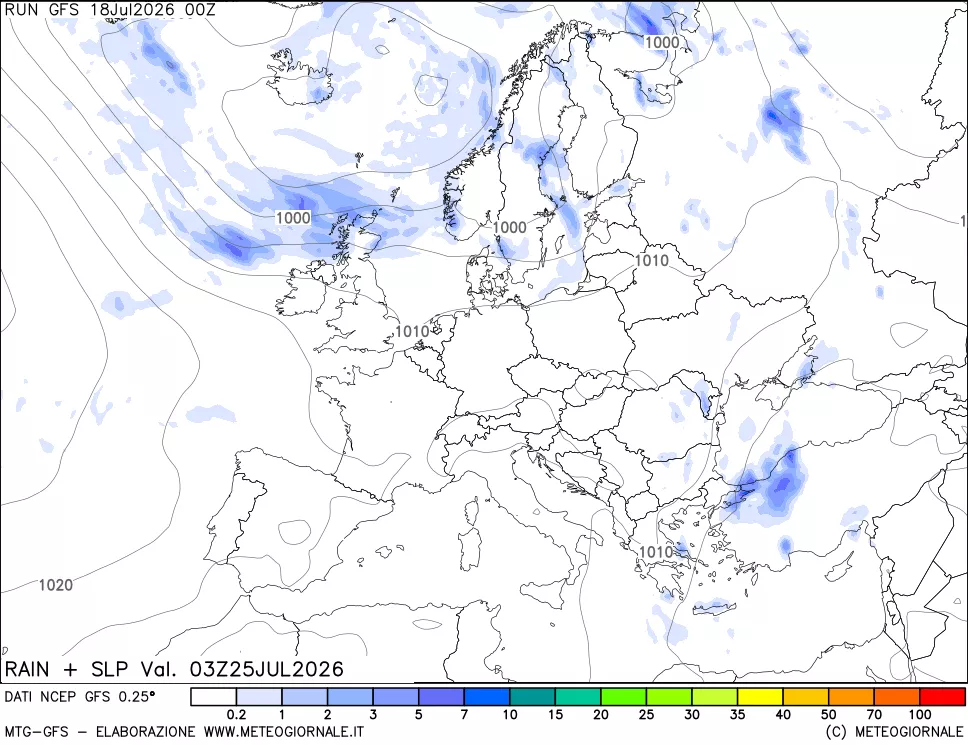 mappa Precipitazioni e pressione SLM
