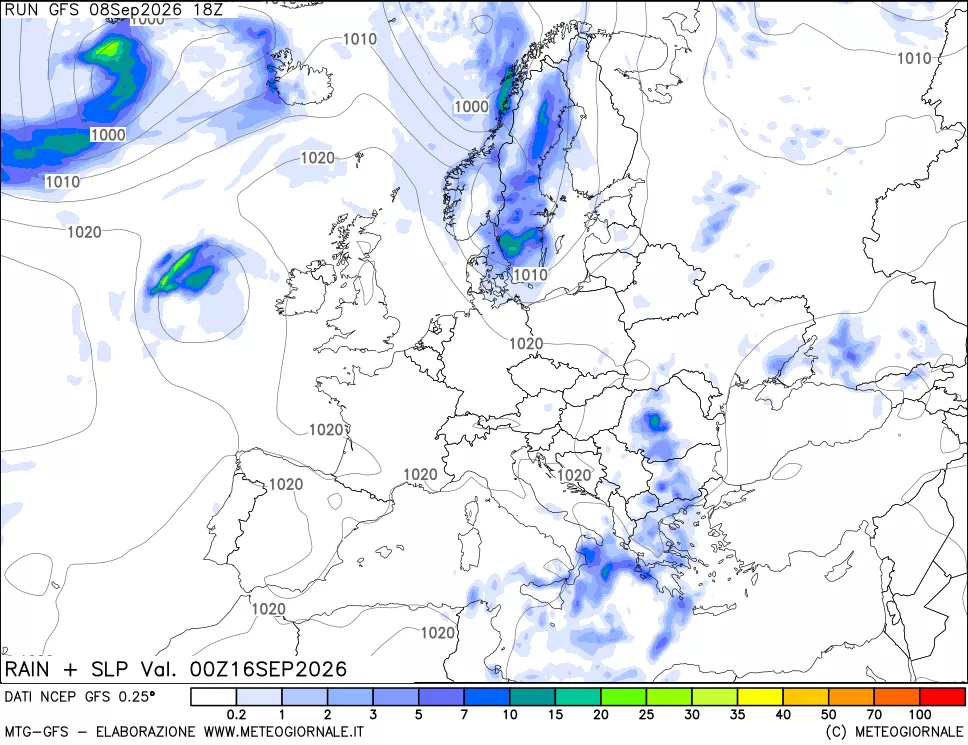 mappa Precipitazioni e pressione SLM