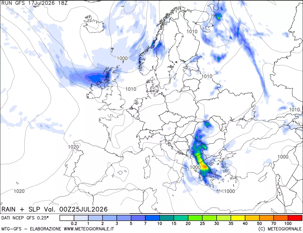 mappa Precipitazioni e pressione SLM