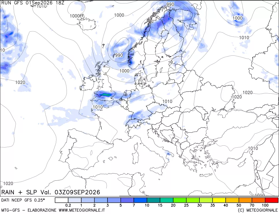mappa Precipitazioni e pressione SLM
