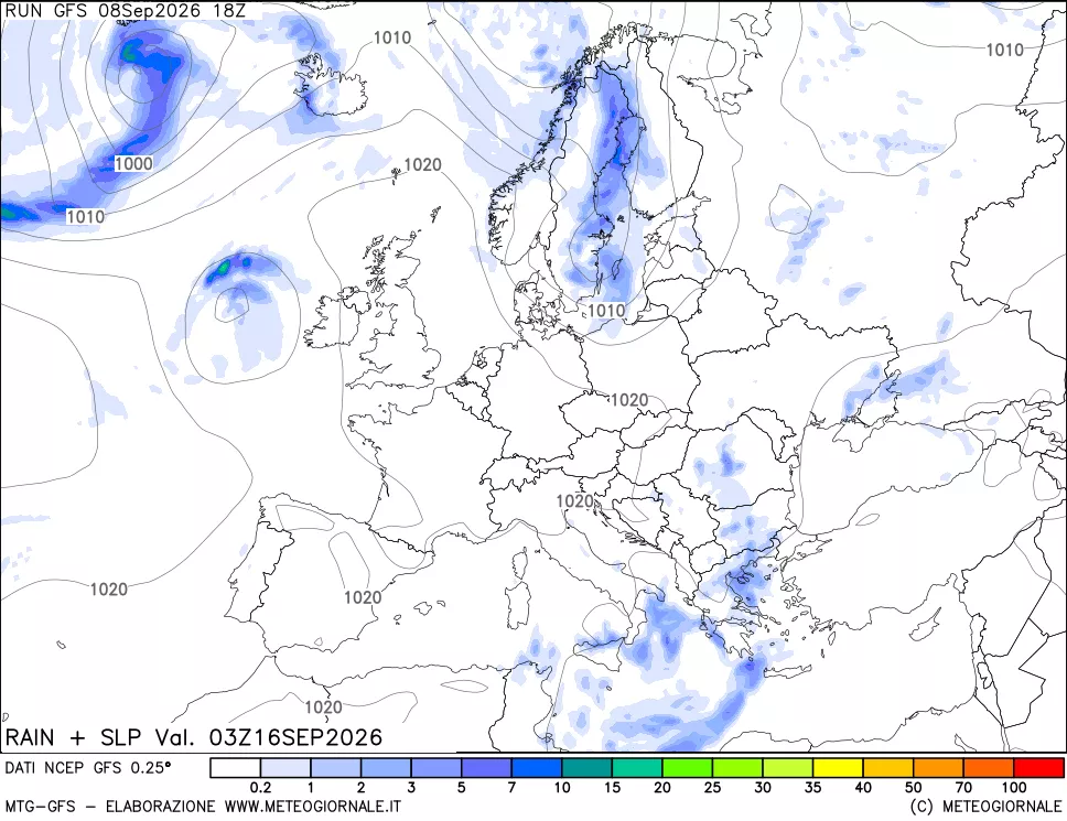 mappa Precipitazioni e pressione SLM