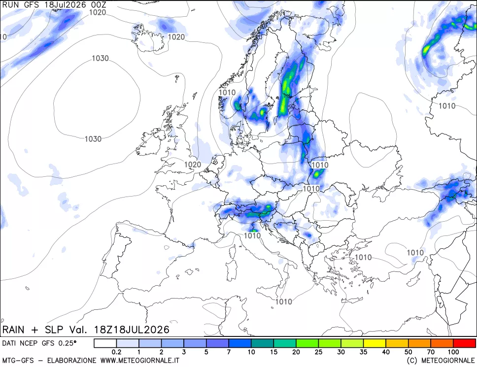 mappa Precipitazioni e pressione SLM