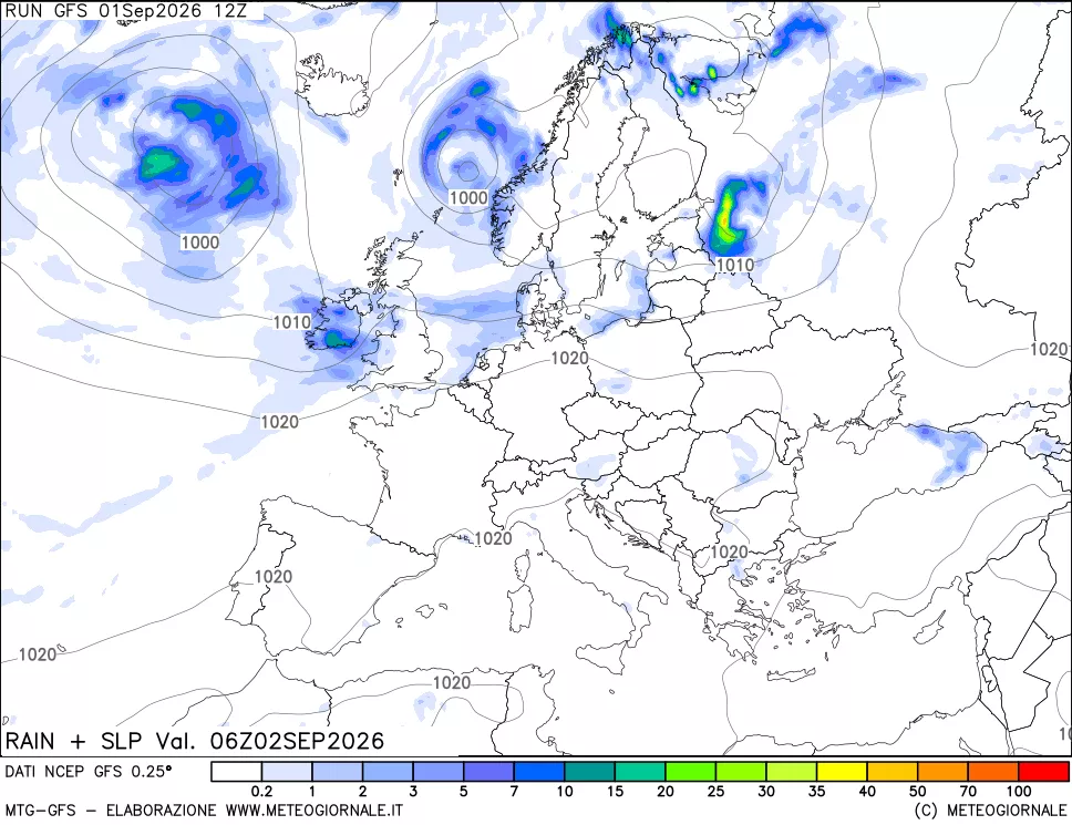 mappa Precipitazioni e pressione SLM
