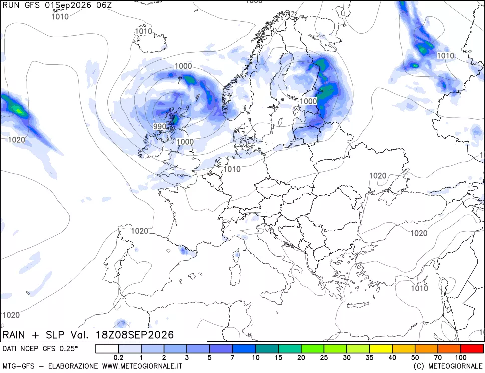 mappa Precipitazioni e pressione SLM