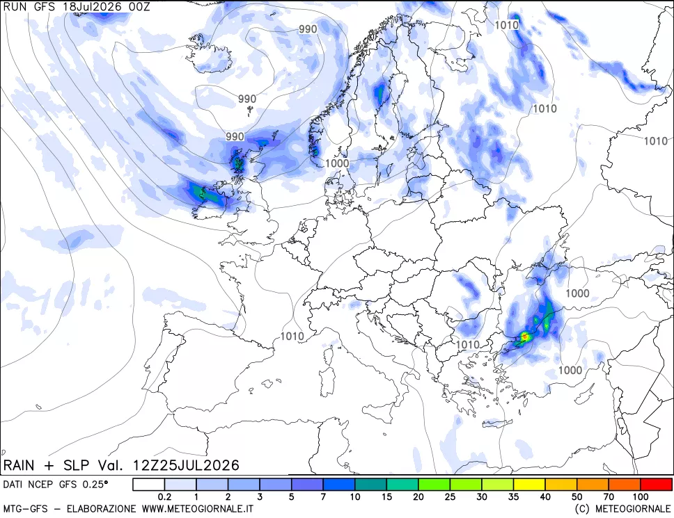 mappa Precipitazioni e pressione SLM
