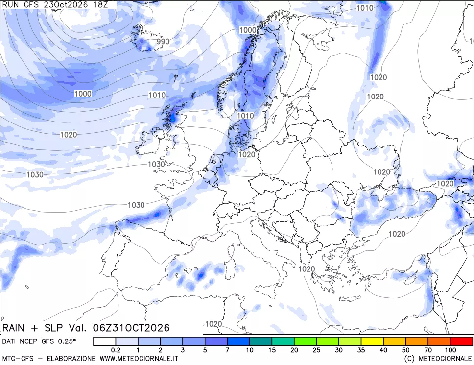mappa Precipitazioni e pressione SLM
