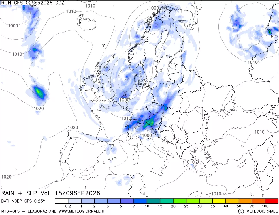 mappa Precipitazioni e pressione SLM
