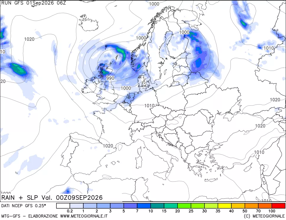 mappa Precipitazioni e pressione SLM