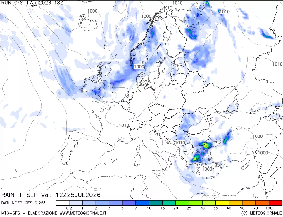 mappa Precipitazioni e pressione SLM
