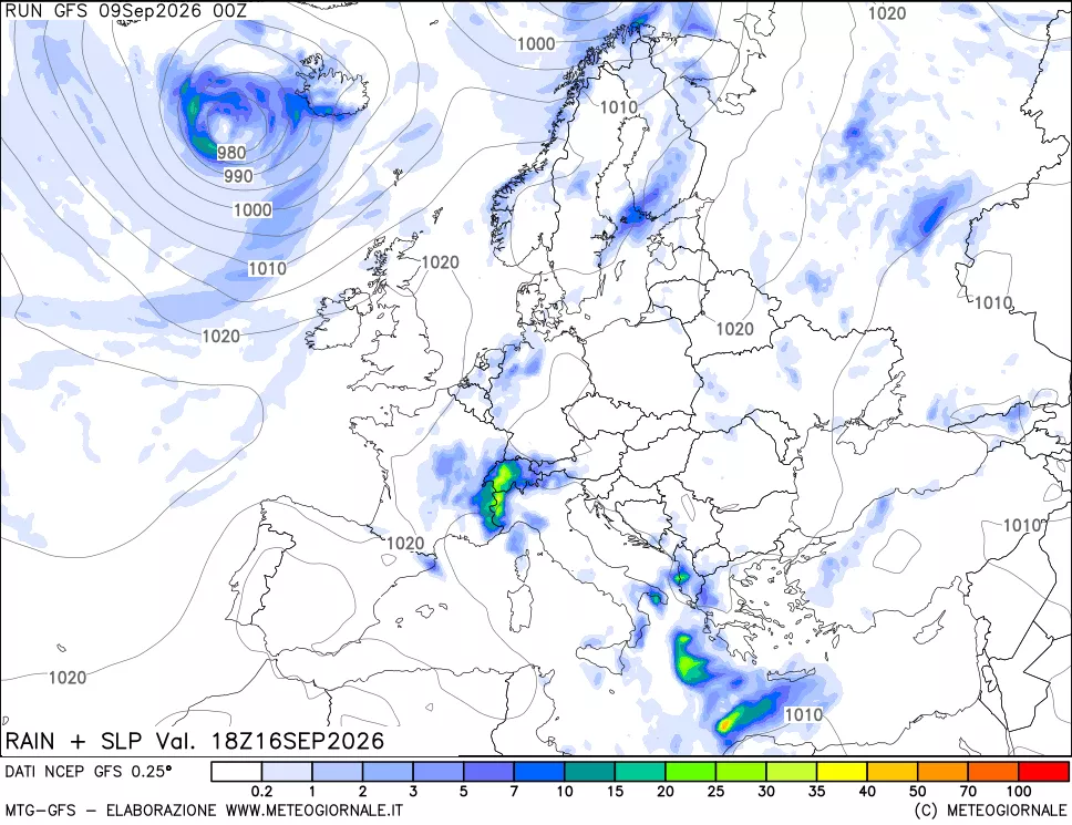 mappa Precipitazioni e pressione SLM