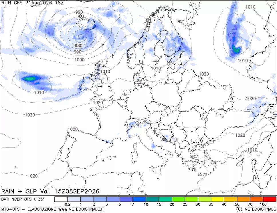 mappa Precipitazioni e pressione SLM