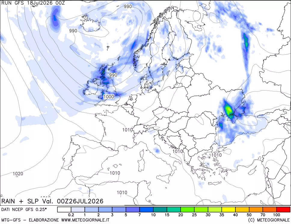 mappa Precipitazioni e pressione SLM