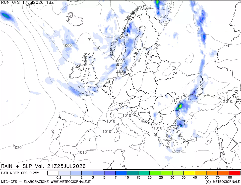 mappa Precipitazioni e pressione SLM