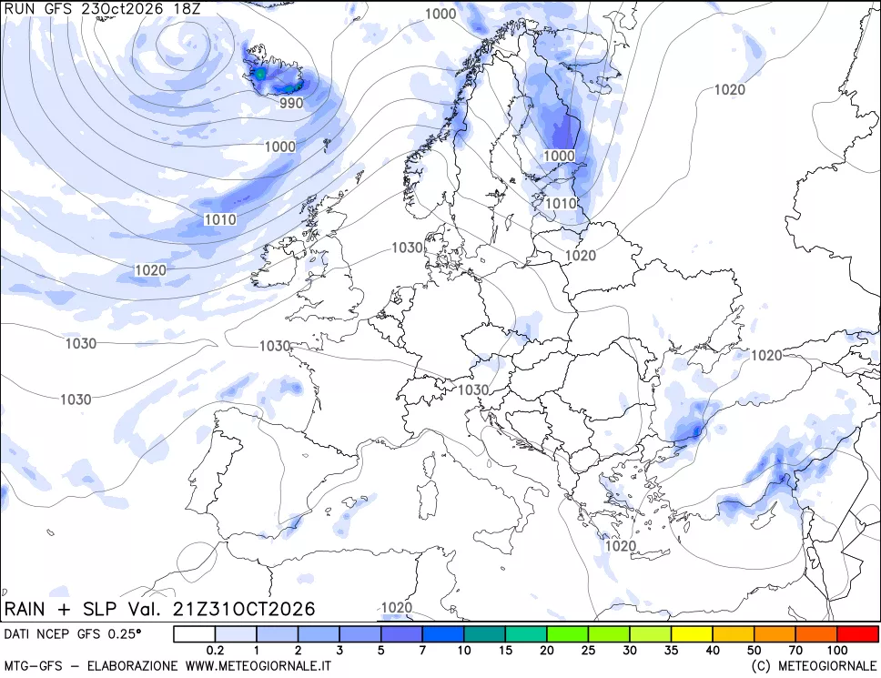 mappa Precipitazioni e pressione SLM
