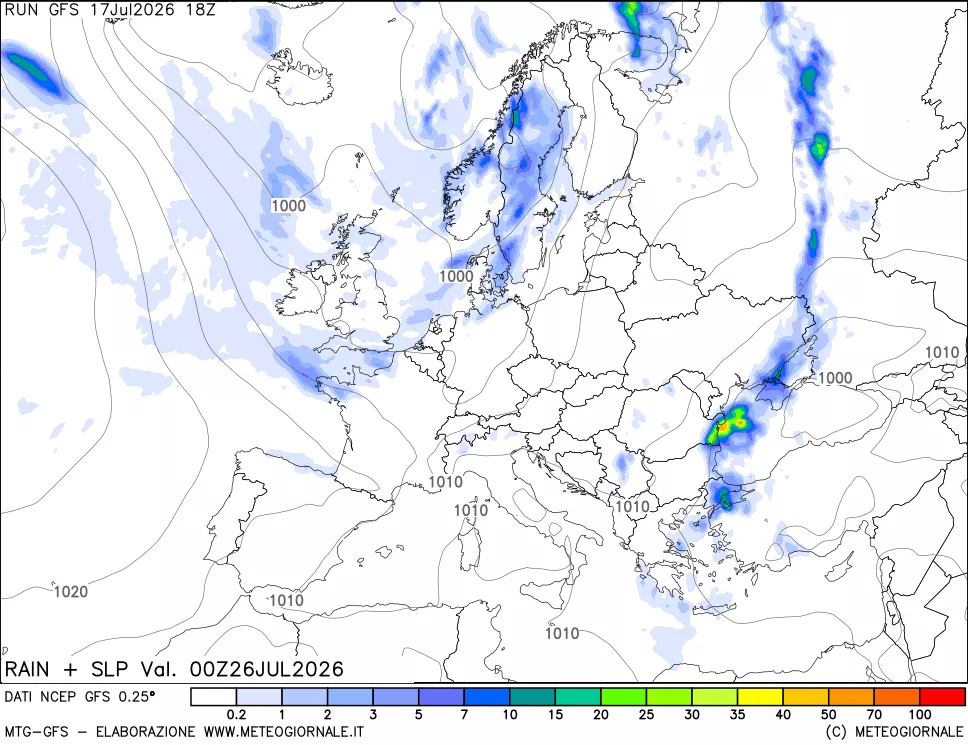 mappa Precipitazioni e pressione SLM