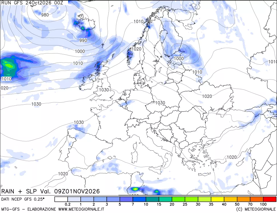 mappa Precipitazioni e pressione SLM
