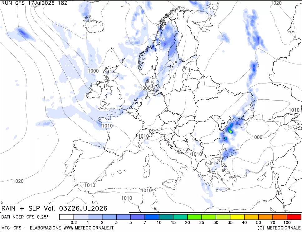mappa Precipitazioni e pressione SLM