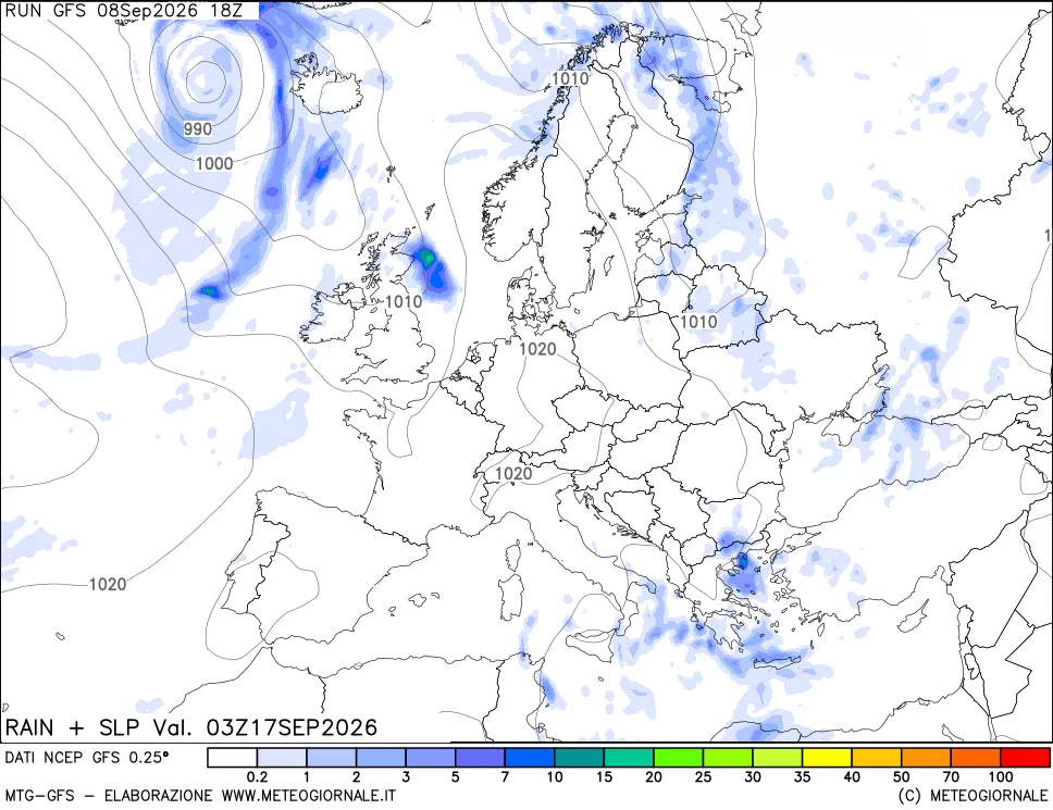 mappa Precipitazioni e pressione SLM