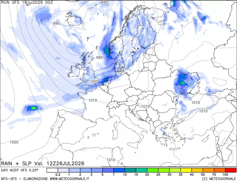 mappa Precipitazioni e pressione SLM