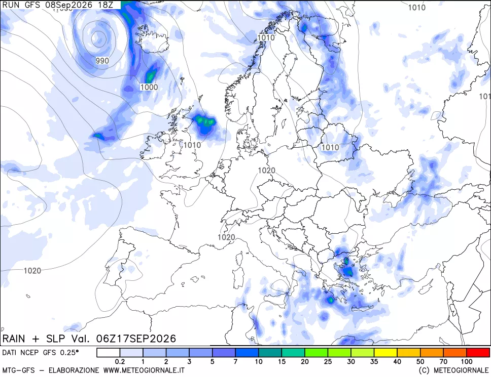 mappa Precipitazioni e pressione SLM
