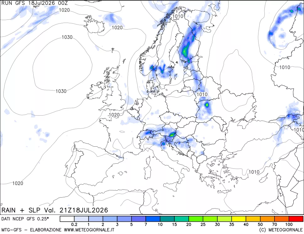 mappa Precipitazioni e pressione SLM