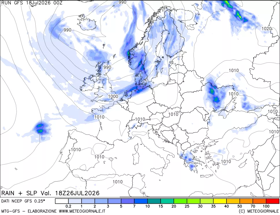 mappa Precipitazioni e pressione SLM