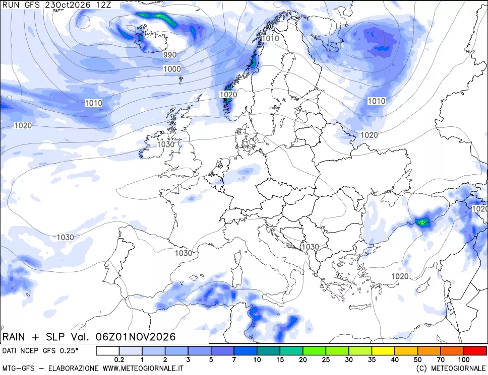 mappa Precipitazioni e pressione SLM
