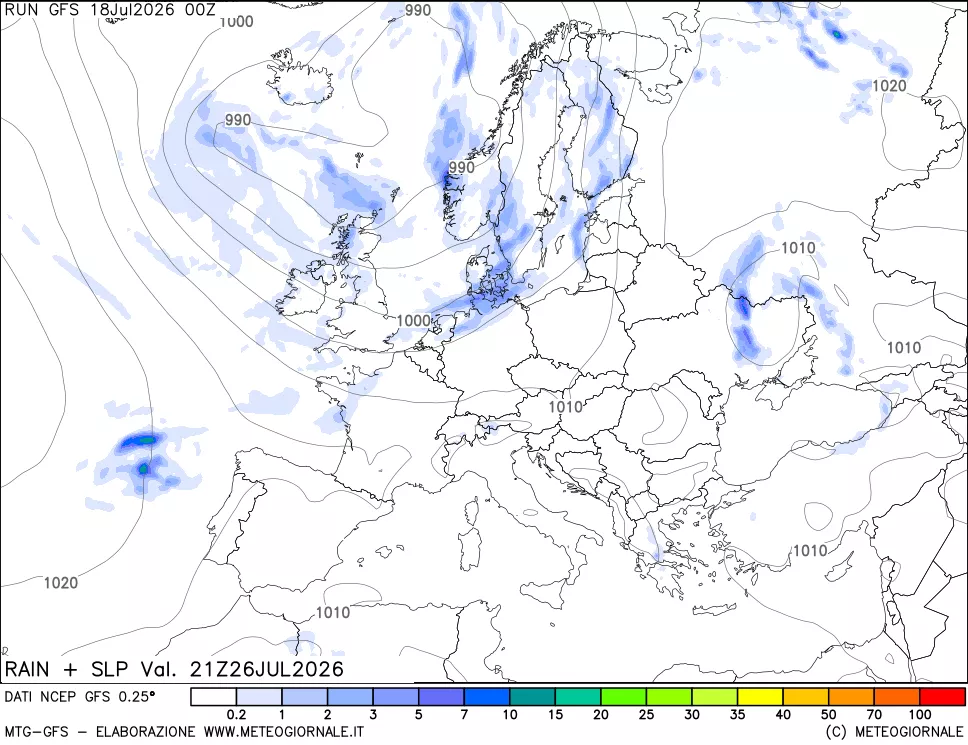 mappa Precipitazioni e pressione SLM