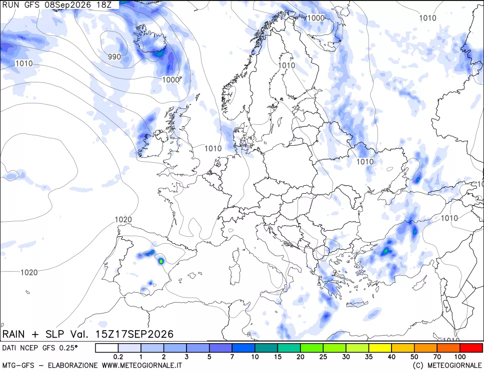 mappa Precipitazioni e pressione SLM