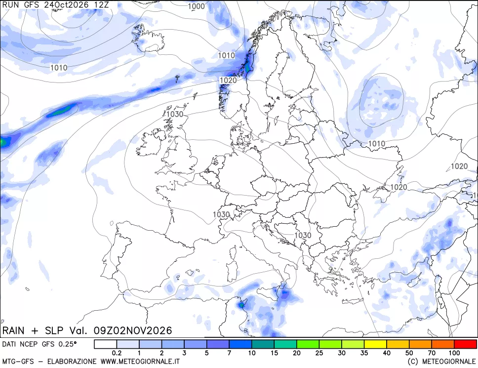 mappa Precipitazioni e pressione SLM
