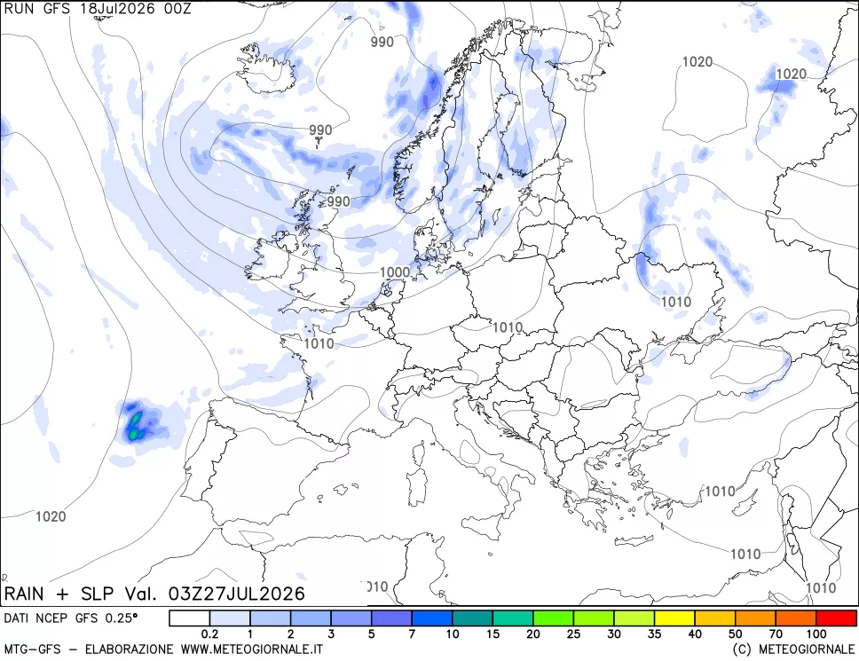 mappa Precipitazioni e pressione SLM