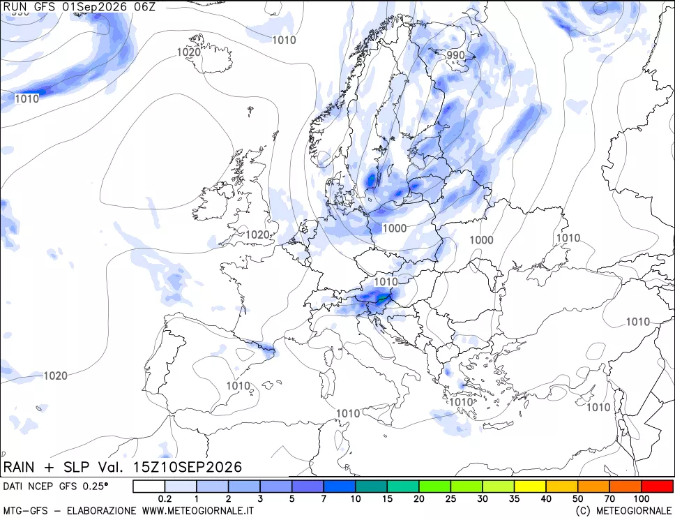 mappa Precipitazioni e pressione SLM