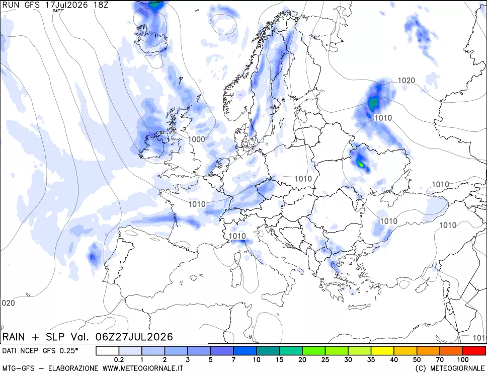 mappa Precipitazioni e pressione SLM