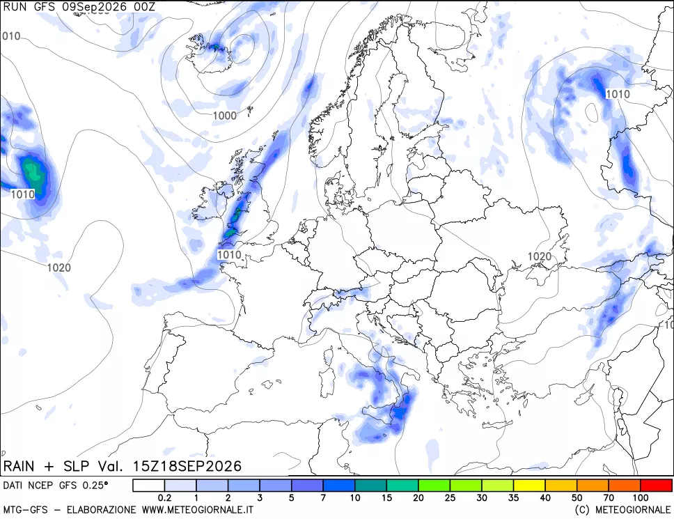 mappa Precipitazioni e pressione SLM