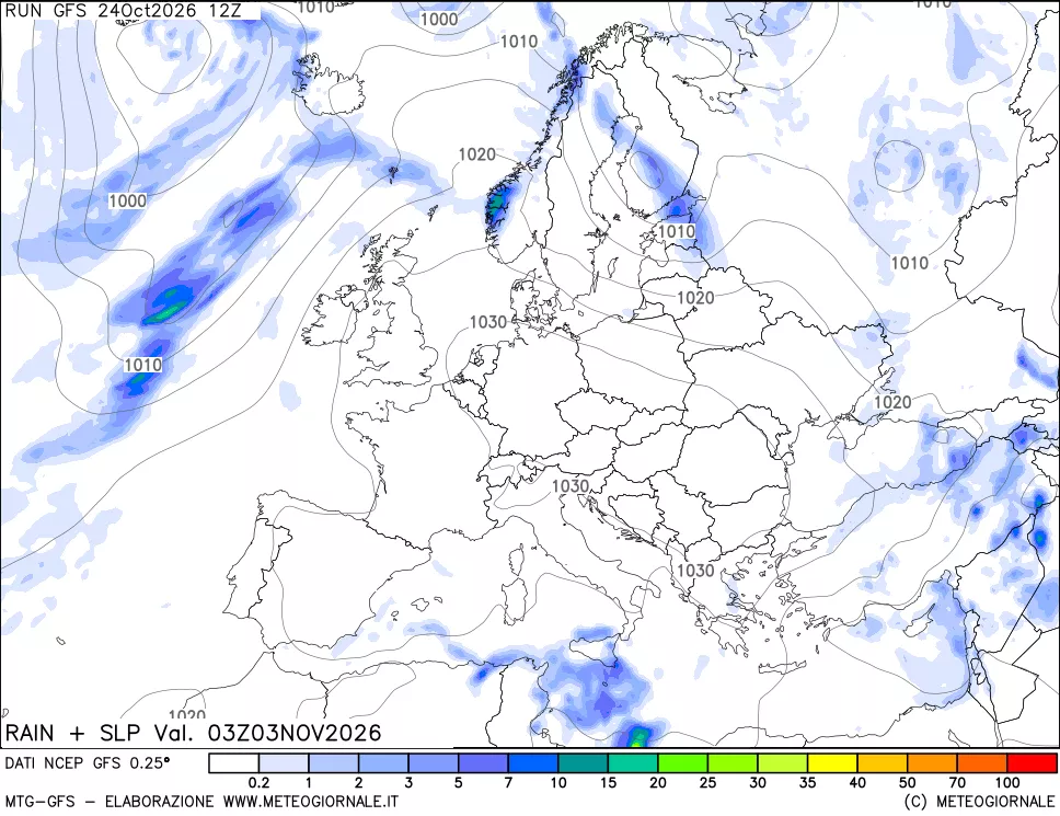 mappa Precipitazioni e pressione SLM