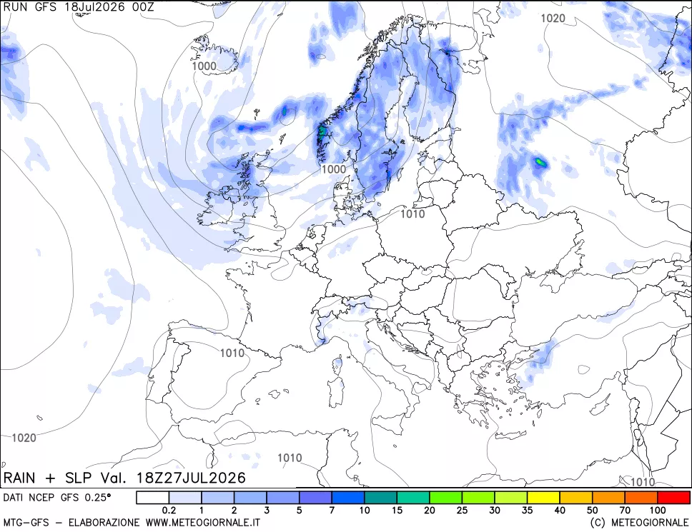 mappa Precipitazioni e pressione SLM