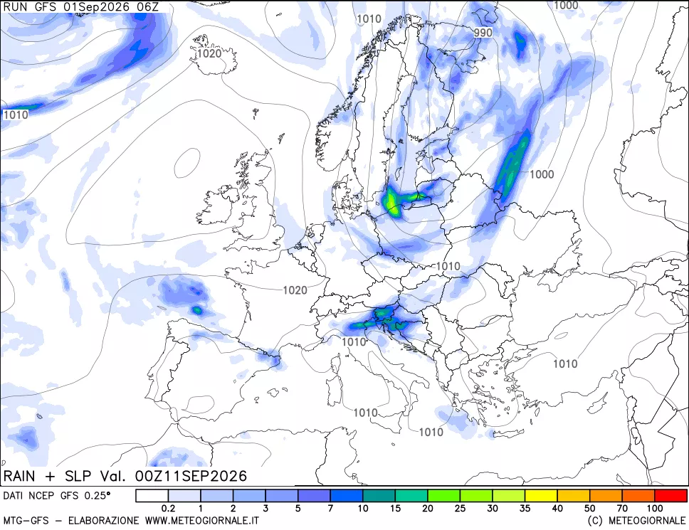 mappa Precipitazioni e pressione SLM