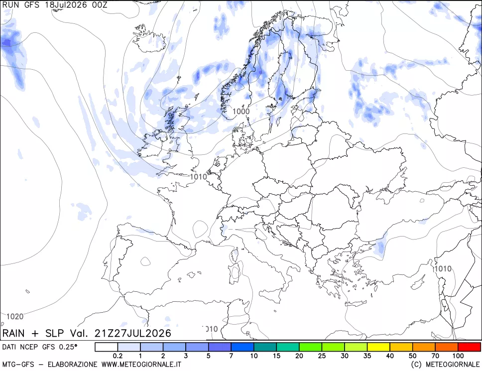 mappa Precipitazioni e pressione SLM