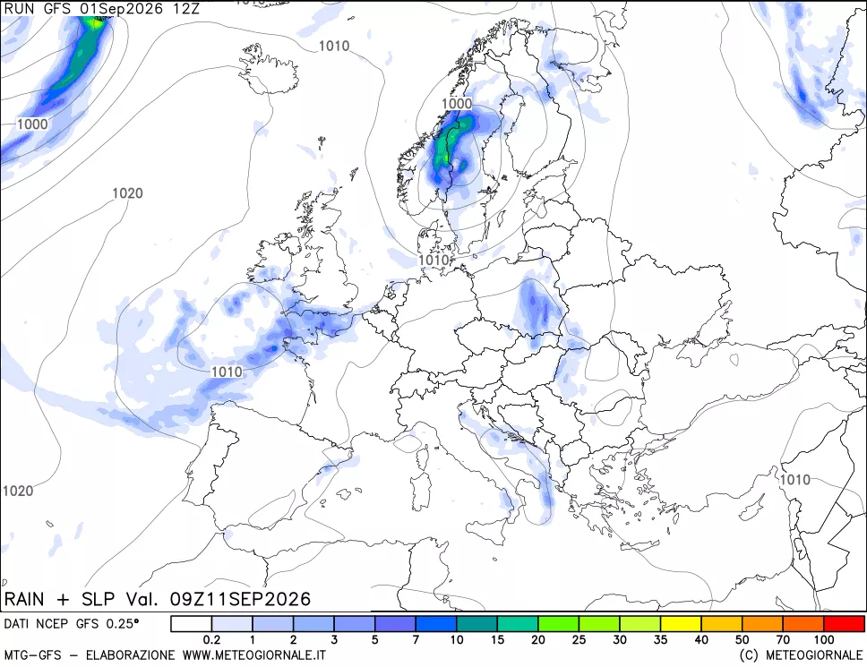 mappa Precipitazioni e pressione SLM