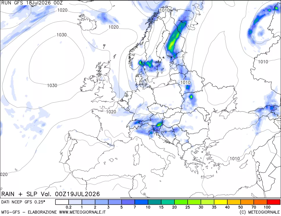 mappa Precipitazioni e pressione SLM