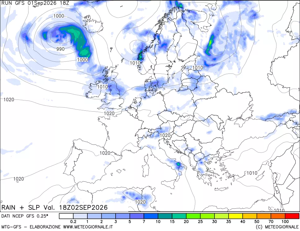 mappa Precipitazioni e pressione SLM
